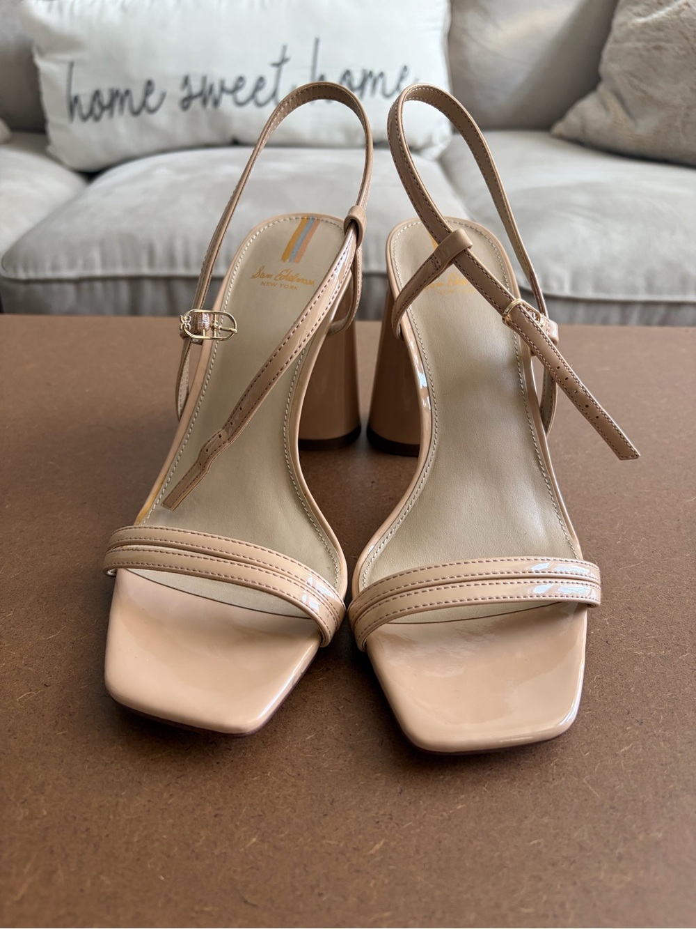 Sam Edelman Patent Nude Slingback Block Heel Sandals